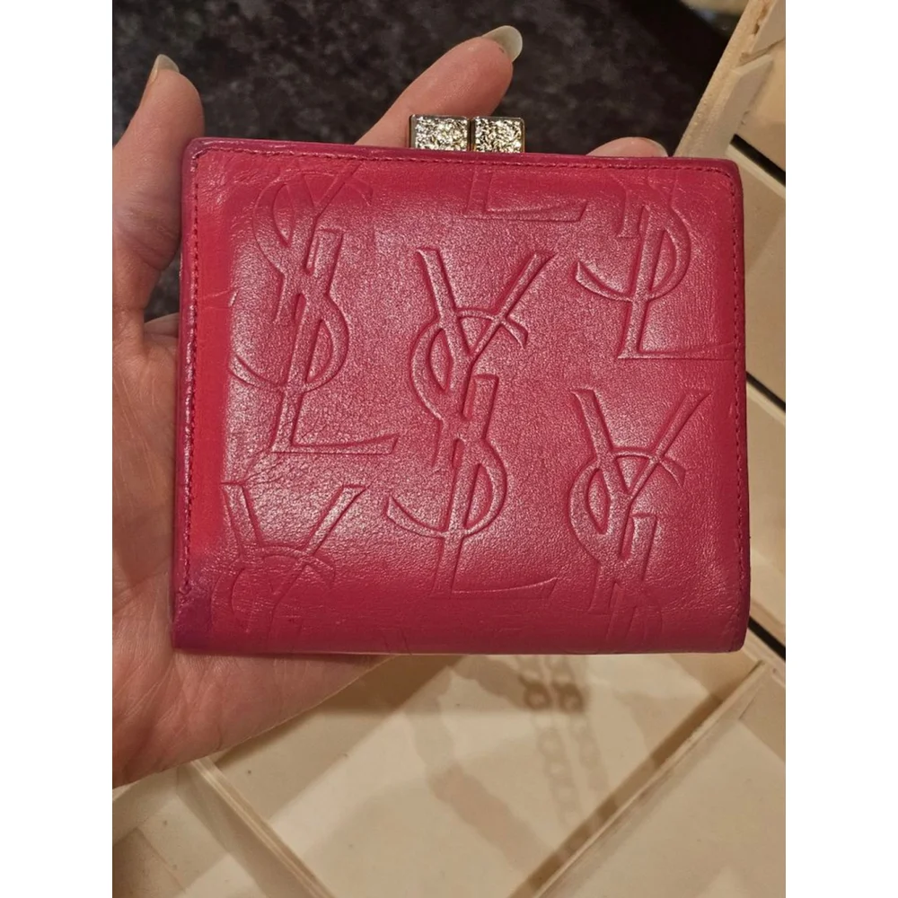 YSL Yves Saint Laurent Cassandra Lock Bi-Fold Wallet w/ Wristlet Strap Added